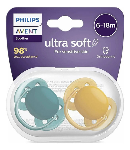 Chupeta Philips Avent Ultra Soft Dupla Deco Neutra 6-18m Cor Verde/Amarelo Período de idade 6-18 meses