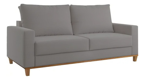 Sillon Sofa 2 Cuerpos En Tela Patas De Madera Living Comedor Color Gris