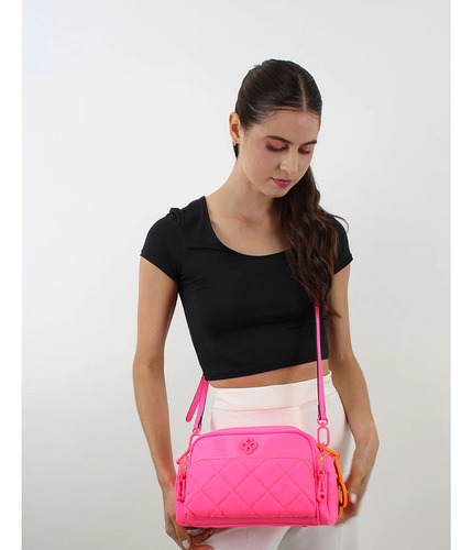 Bolso Crossbody Para Mujer Mod. Ji 2519 Jaime Ibiza® Rosa Neón Lisa Níquel Multicolor