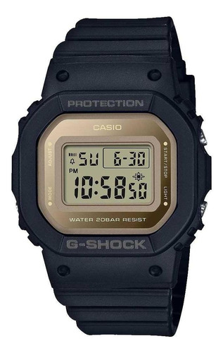 Relógio Feminino Casio G-shock Gmd-s5600-1dr Correia Preto Bisel Preto Fundo Dourado