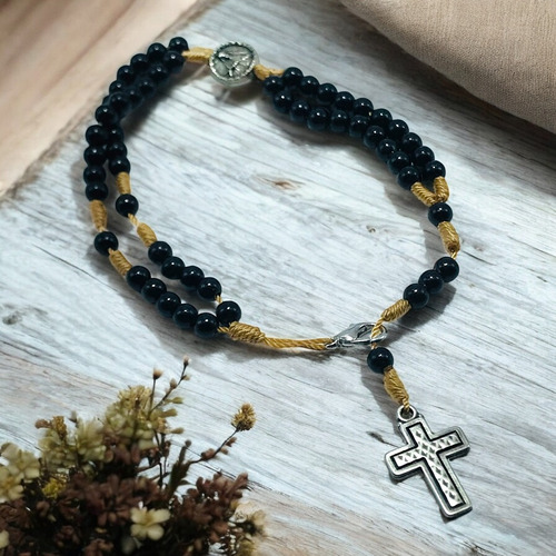 Pulseira Terço Santa Rita De Cássia Madeira Preta 4 Mm