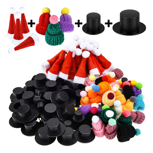 120 Pieza Mini Sombrero Punto Navidad Rojo Santa Negro Para