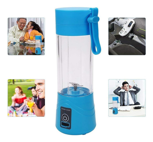 Licuadora portátil Juice seis Recargable 320 L con USB celeste y vaso de plástico 220V