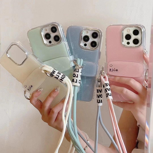 Funda Color Pastel Con Correa Removible Para Iphone Celeste 15 Pro Max