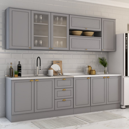 Cozinha Completa Dallas 11 Portas 100% Mdf Americana Cinza