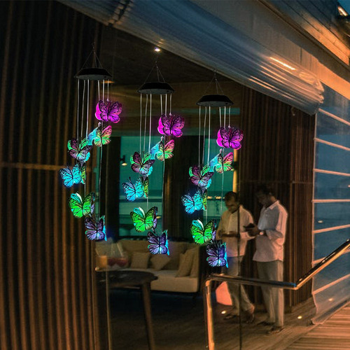 Carillón De Viento Para Patio, Diseño De Mariposas, Con Luz