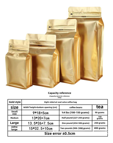 Bolsa Sellable 5cm Sin Válvula Para Café 1kg Dorada 918