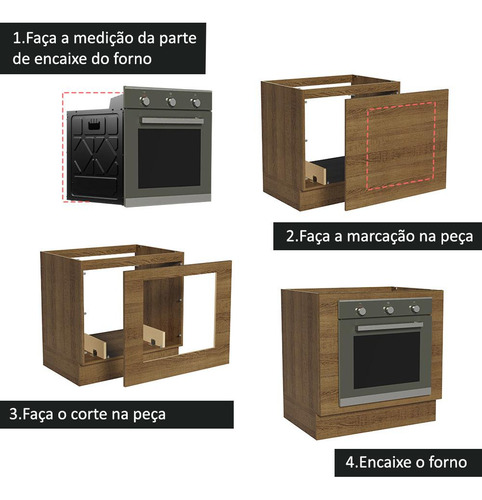 Balcão Para Forno De Embutir 80 X 60 Cm Sem Tampo Madesa Cor Rustic