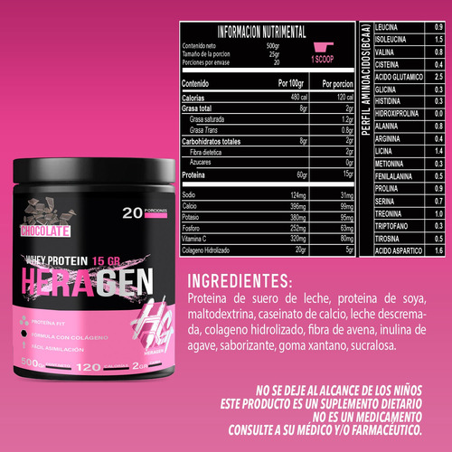 Proteína Heragen Isolatada Whey + Colágeno 500g 20servs Chocolate
