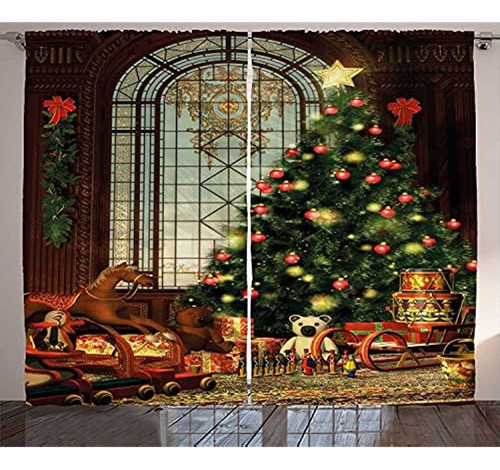 Cortinas De Navidad Ambesonne, Ambiente Vintage, Gran Ventan