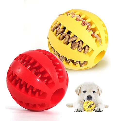 Pelota Para Perros Con Dientes Limpieza Dental 7 Cm Color Amarillo