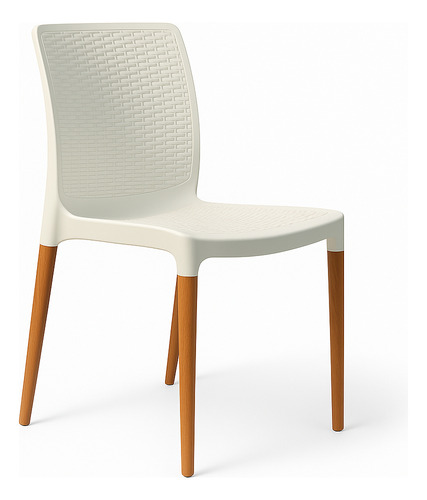 Pack X2 Silla Reforzada India Ratan Plastico Patas Madera Blanco