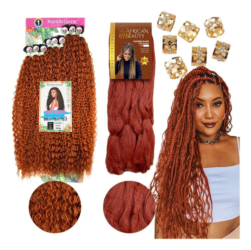 Kit Gypsy Braid Tela Entrelace Cacheada + Jumbo E Anéis Cor Ruivo 350