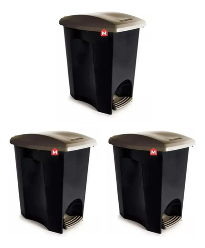 Set X 3 Cesto Tacho De Basura A Pedal Ecoblack 7 Lts 