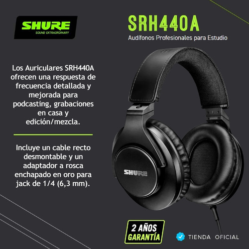 Imagen 3 de 10 de Auriculares Profesionales Shure Srh440a Para Estudio