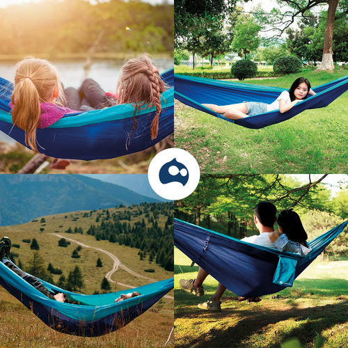 Mayoreo 2 Hamacas Camping Portátil Azul + Kit De Instalación