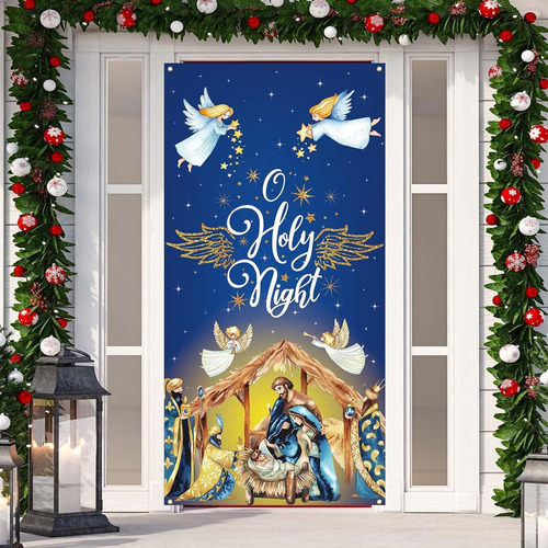 Cubierta Azul Para Puerta De Belén De Navidad, Decoración