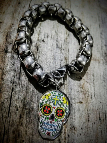 Pulseras Acero Dije Calavera Mexicana. Exlusivas