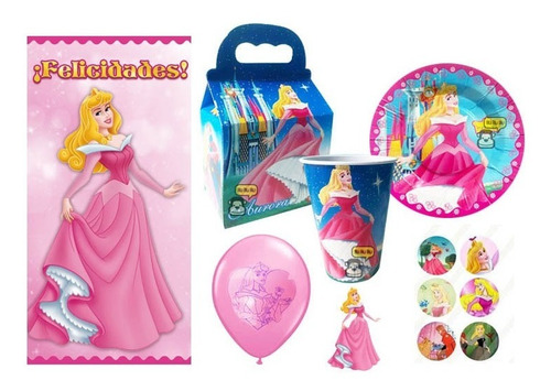 Bella Durmiente Pkt 20 Niños Vasos Platos Globos Fiesta! 