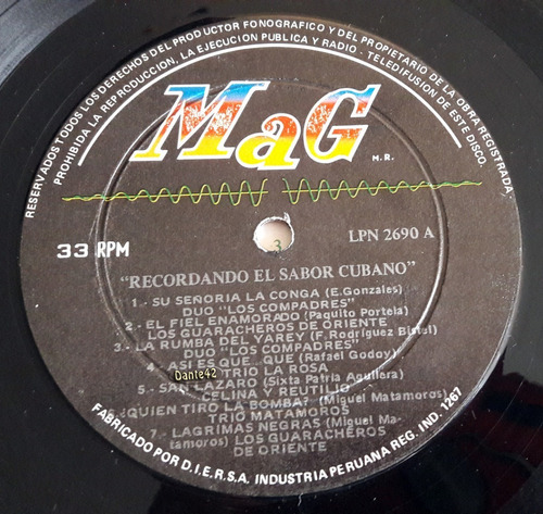 Dante42 Disco 33 Vinilo Lp Recordando El Sabor Cubano (Usado)