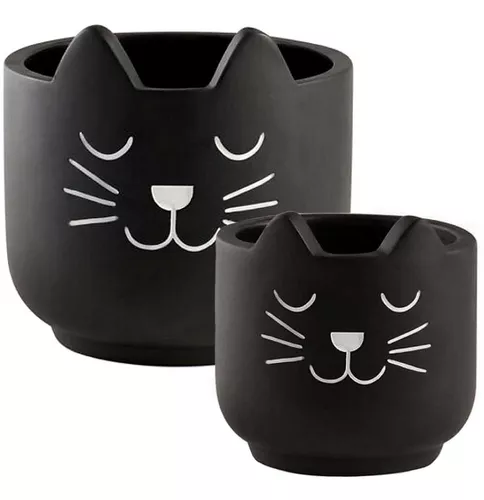 Vaso Cachepot Gato em Cimento Terracota 10cm-Ela Decora