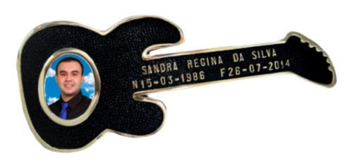 Placa Para Tumulo Formato De Guitarra Com Foto 16x41cm