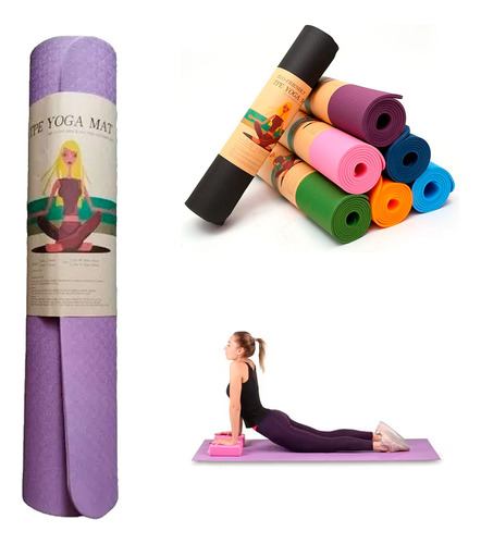 Mat De Yoga Fitness Tpe 1.83m X 60cm Grosor 6mm Color Lila