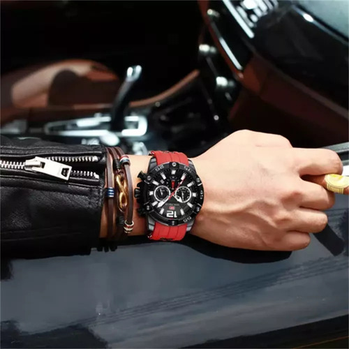 Reloj Para Hombre Marca Ryscom Sub Esferas Minutos Segundos Correa De Silicona Caja De Acero Inoxidble Mancillas Luminosas Verde Por La Noche Deportivo 3atm Calendario