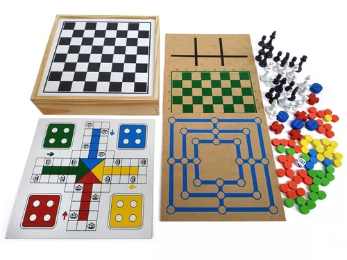 Brinquedo Educativo Jogo 5 em 1 Dama Trilha Ludo Velha Xedrez caixa madeira  - Brinquedos E Jogos Pedagógicos e Educativos