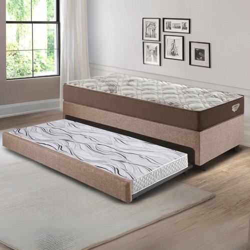 Bicama Box Solteiro Courino Areia 88x188 E Colchão Adorabile