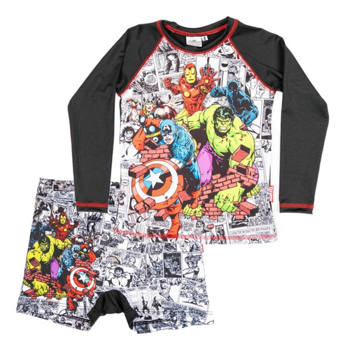 Conjunto Uv Remera + Sunga Proteccion Solar Avengers Marvel