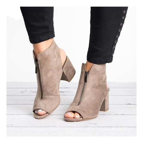 Sandalias De Tacón Grueso Con Boca De Pez Para Mujer.