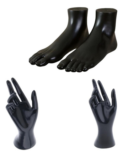 Pie De Mano Liso Negro Para Exhibir Anillos Zapatos