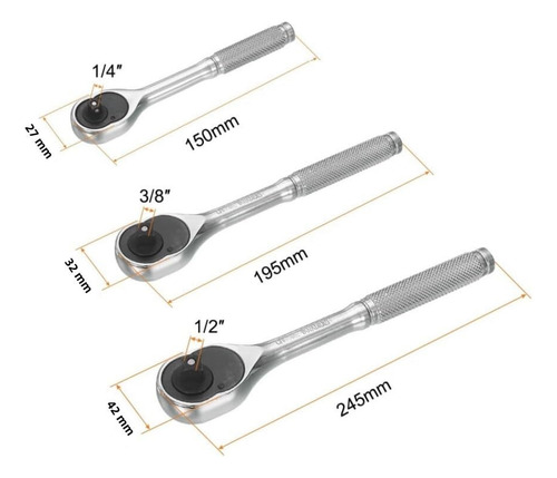 Juego De Trinquetes Extensibles 24 Dentado De 3 Piezas