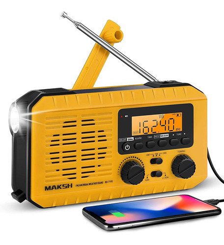 Maksh Radio De Emergencia, De 5 Vías, Con Manivela Solar Noa