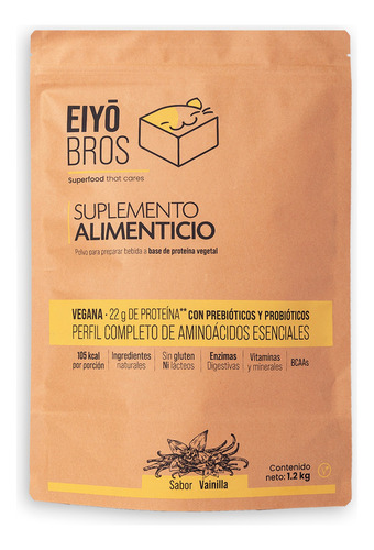 Proteína Vegana Eiyo Bros 1.2 Kg Vainilla 22 Gr Porción Eco