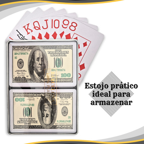 Estojo 2 Jogos De Baralho Plástico Cartas Dólar Jogos 1 Kit