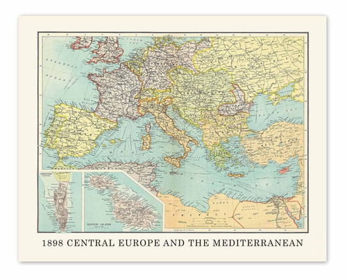 Central Europe Mediterranean  Map Prints, 1 (11x14).