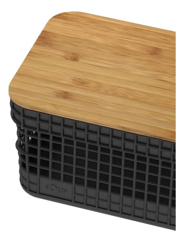 Cesto Organizador Grid 2,5l Tampa Bambu Preto Cg155ptf - Ou