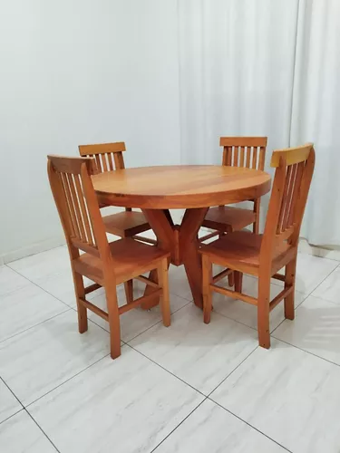 Conjunto Mesa de Jantar Redonda 1,20 Com 4 Cadeiras Madeira Maciça Linho -  Gamma Móveis