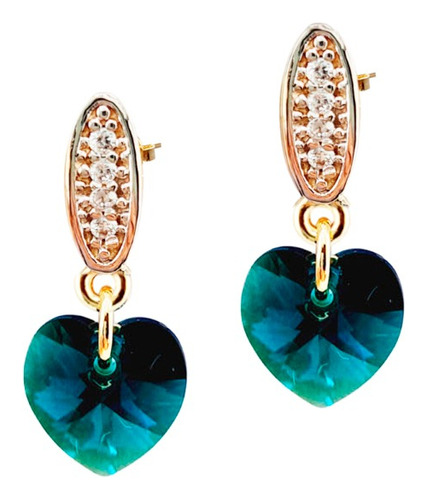 Aros Romance Gold Cristales Genuinos Emerald Shimmer.