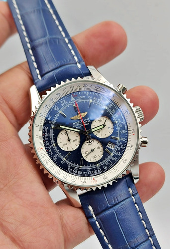 Reloj Breitli Navitimer Azul En Piel Sintetica Cuarzo 42 Mm