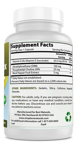Best Naturals Suplemento Dim 100 Mg 120 Cápsulas, Dim Para M