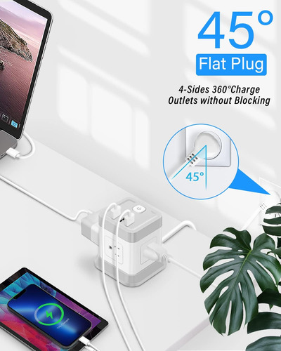 Regleta De Alimentación Con 4 Tomas Y 3 Puertos Usb, Enchufe