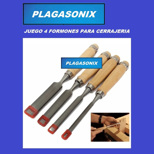 Imagen 2 de 9 de Kit 4 Formones 9, 12, 16 Y 20mm Mango Madera Para Cerrajeros