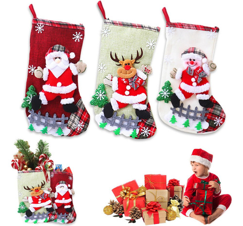 Bx B- 3 Pares Grandes Medias De Botas Navideñas Decorativas