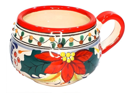 3 Taza Chocolatera Navideña Talavera Poblana Gde Nochebuena