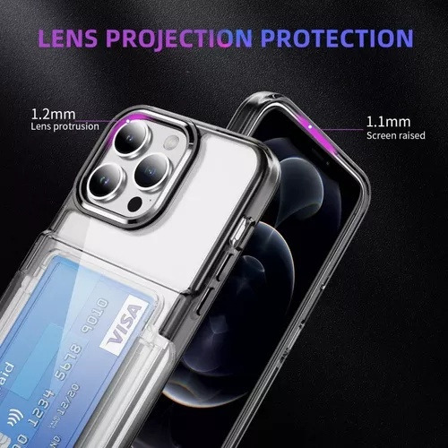 B / Funda Transparente For iPhone Con Tarjetero