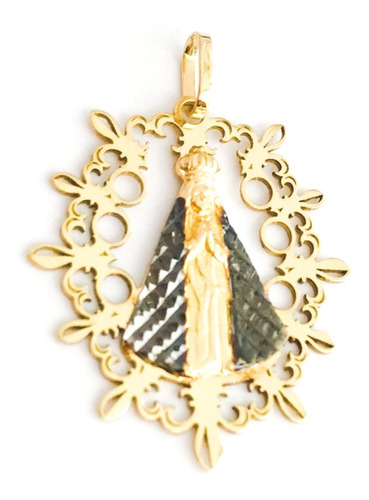 Imagem 1 de 7 de Pingente Nossa Sra Aparecida Ouro 18k Borda Linda 12xs/juros