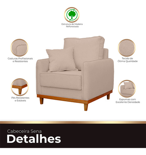 Kit Poltrona Sofa Sena 2 Lugar Base Madeira Sala Linho Palha